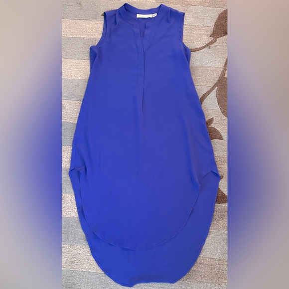 NWT Ami Dans La Rue Sleeveless High/Low Split V Neck Lilac Blue Silk Midi Dress - Picture 3 of 8